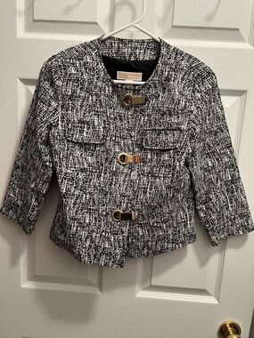 MICHAEL Michael Kors Black & White Tweed Jacket with Gold Buckles